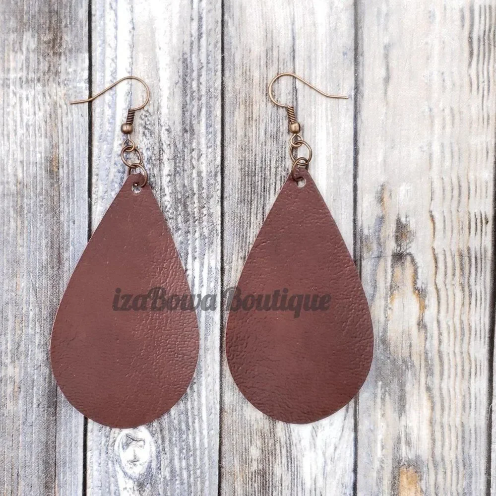 Brown Faux Leather Earring  ER1675   Handmade NWT Boutique